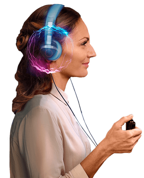 A woman wearing headphones and undergoing a central auditory processing disorder test in Markham, Ontario
